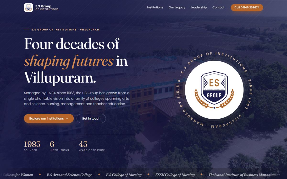 Home page of the E.S Group of Institutions website
